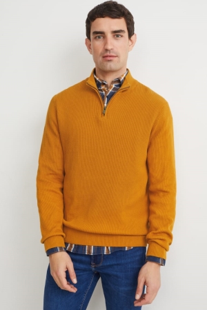 C&A And Regular Fit Button-down Collar Jumpers Oranje Blauw | WFH-104867