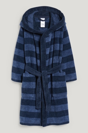 C&A Bathrobe With Hood Gestreept Ondergoed Donkerblauw | WAE-907641