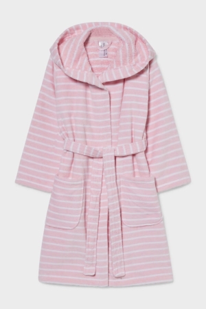 C&A Bathrobe With Hood Organic Katoenen Gestreept Ondergoed Roze | CIY-025374