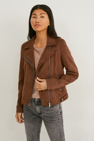 C&A Biker Faux Suede Jassen Bruin | NIF-972063