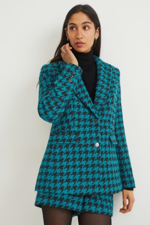 C&A Bouclé Regular Fit Patterned Jassen Donkerturquoise | JGD-651238