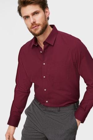 C&A Business Regular Fit Kent Collar Easy-iron Overhemd Donkerrood | USE-357804