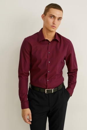 C&A Business Slim Fit Kent Collar Easy-iron Overhemd Bordeaux | EVH-806175