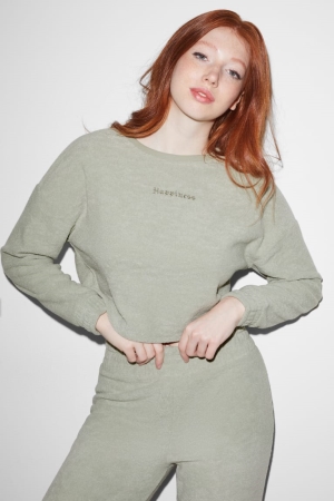 C&A Clockhouse Cropped Terry Cloth Sweatshirts Mintgroen Groen | KUP-834721