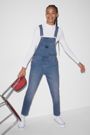 C&A Clockhouse Denim Dungarees Relaxed Fit Jeans Blauw Lichtblauw | GKS-086543