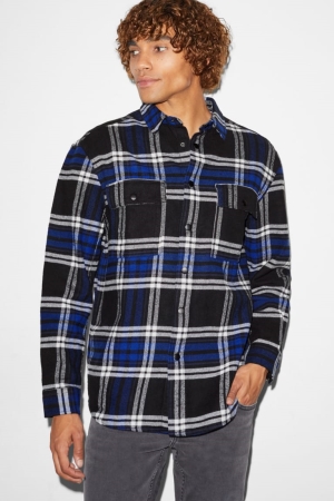 C&A Clockhouse Flannel Relaxed Fit Kent Collar Check Overhemd Blauw Zwart | VTE-527804