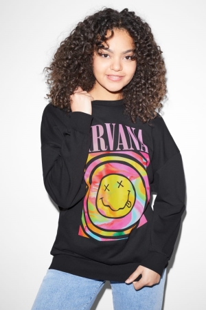 C&A Clockhouse With Recycled Katoenen Nirvana Sweatshirts Zwart | YMZ-283697