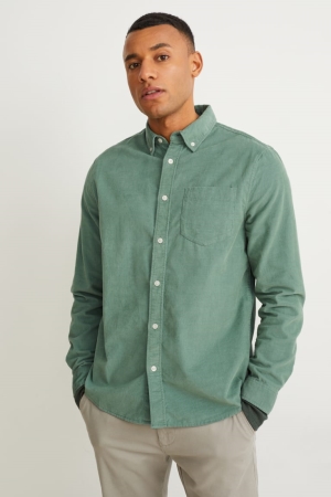 C&A Corduroy Regular Fit Button-down Collar Overhemd Groen | CHB-378249