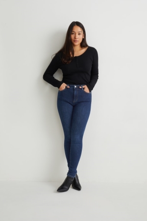 C&A Curvy High Taille Mager Fit Lycra® Recycled Jeans Blauw | ZYJ-739140