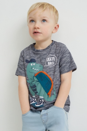 C&A Dinosaur Sleeve T-shirts Donkerblauw | NWR-908643