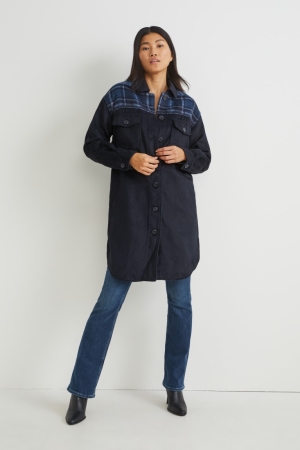 C&A Flannel Shacket Jassen Donkerblauw | OCN-657148