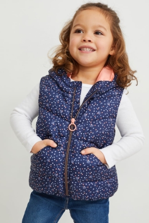 C&A Gewatteerd Gilet With Hood Recycled Polka Dot Jassen Donkerblauw | HRA-245387