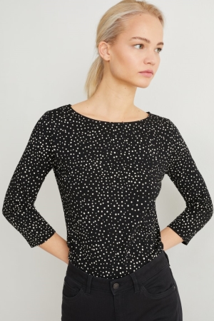 C&A Long Sleeve Polka Dot Topjes Zwart | NQH-583612