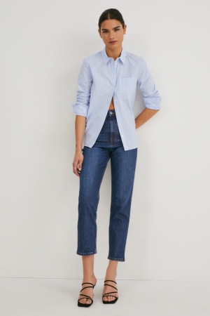 C&A Made In Eu Rechtdoor High Taille Organic Katoenen Jeans Blauw | LYK-016793