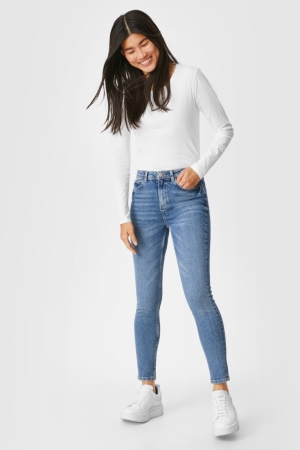 C&A Mager High Taille Jeans Blauw | GXD-174689