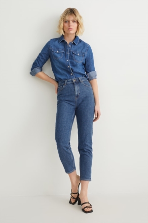 C&A Mom High Taille Lycra® With Recycled Katoenen Jeans Blauw | LDU-936148