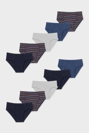 C&A Multipack Of 10 Briefs Organic Katoenen Ondergoed Blauw Grijs | BVG-873624