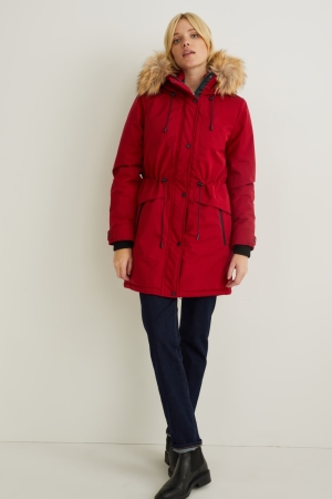 C&A Parka With Hood And Faux Fur Trim Winter Jassen Rood | OAM-098153