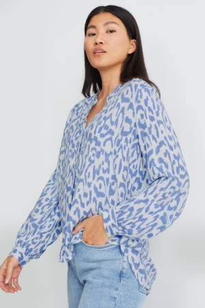 C&A Patterned Blouse Wit Lichtblauw | XYO-718925