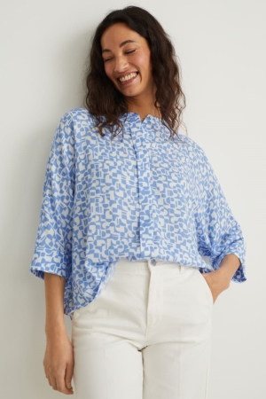 C&A Patterned Blouse Wit Lichtblauw | ZEH-765138