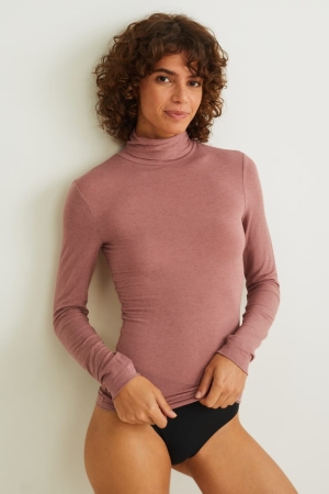 C&A Polo Neck Containing Cashmere Ondergoed Donkerroze | DTC-926741