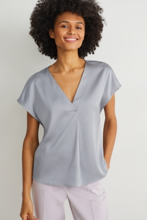 C&A Satin With Recycled Polyester Blouse Lichtgrijs | NSP-576281