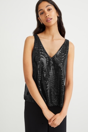 C&A Sequin Shiny Topjes Zwart | VEG-045173