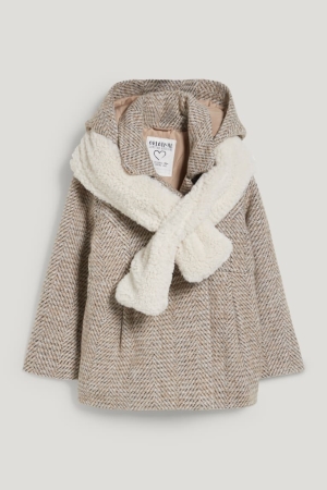 C&A Set With Hood And Teddy Fur Scarf 2 Piece Jassen Beige | UWV-682147