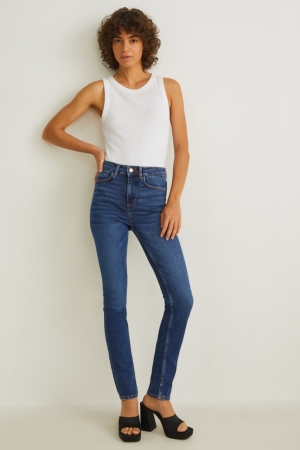 C&A Slim High Taille Recycled Jeans Blauw | VAS-058796