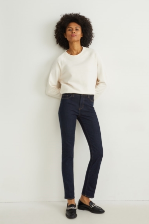 C&A Slim Mid-rise Taille Thermal Lycra® Jeans Blauw Donkerblauw | DIT-624570