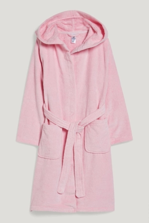 C&A Terry Cloth Bathrobe With Hood Organic Katoenen Ondergoed Roze | XSJ-680537