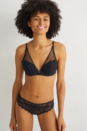 C&A Underwire Bra Demi Gewatteerd Ondergoed Zwart | UKL-125749