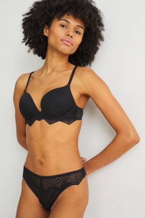 C&A Underwire Bra Plunge Push-up Ondergoed Zwart | JVZ-093465