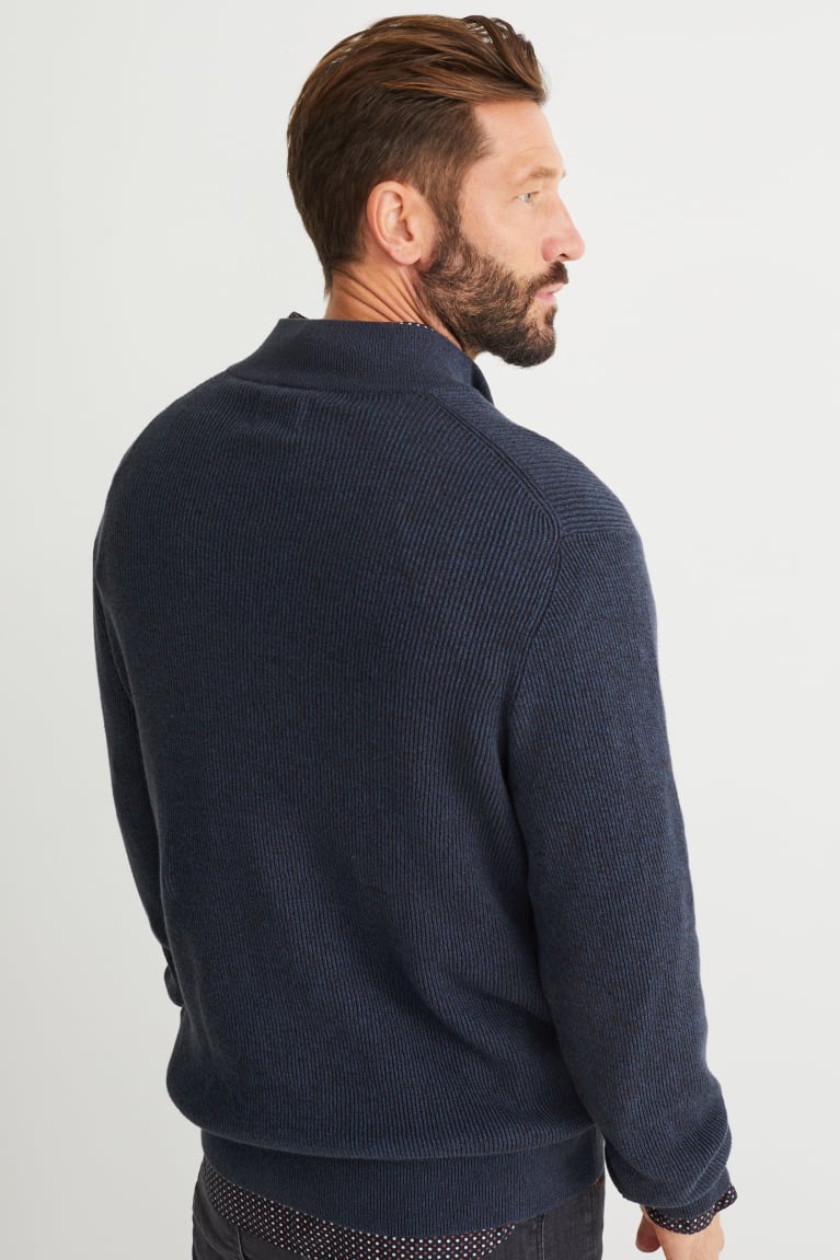 C&A And Regular Fit Button-down Collar Jumpers Donkerblauw | UKL-062794