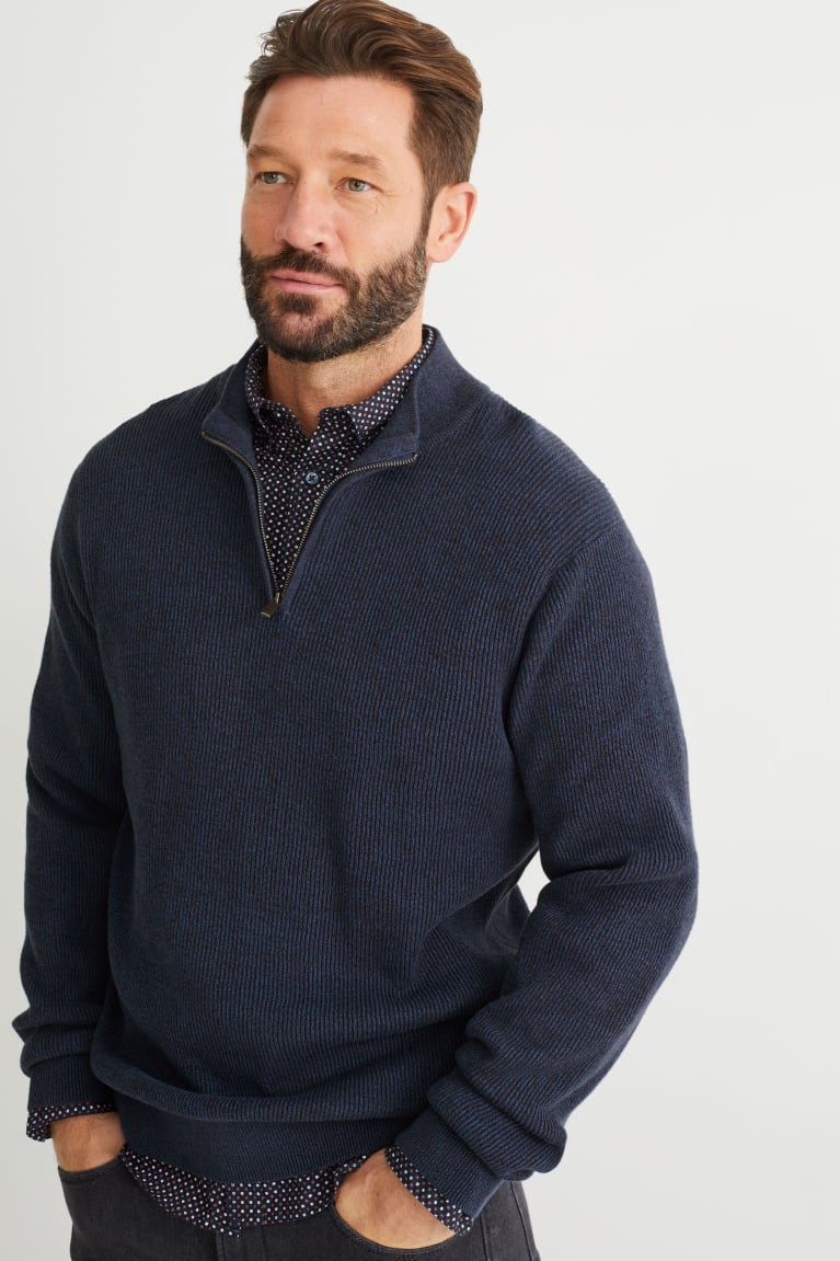 C&A And Regular Fit Button-down Collar Jumpers Donkerblauw | UKL-062794