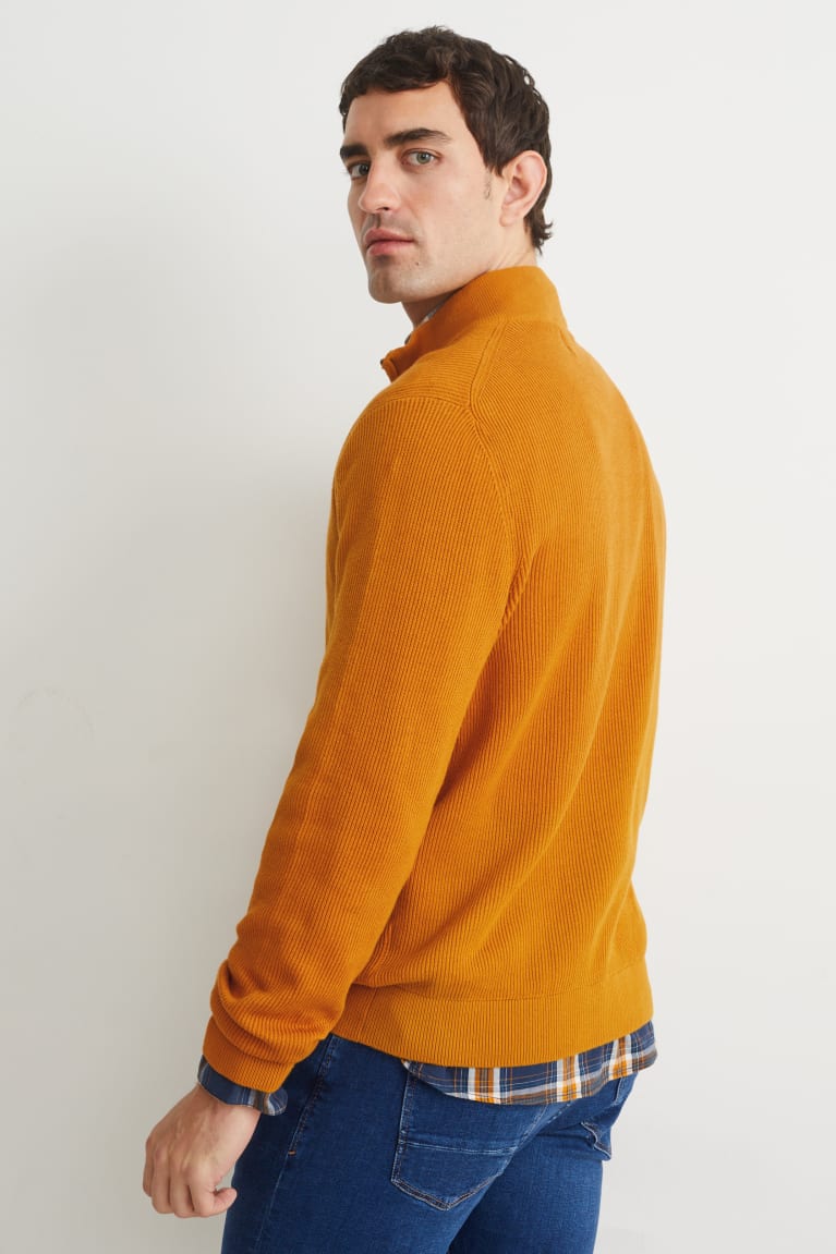 C&A And Regular Fit Button-down Collar Jumpers Oranje Blauw | WFH-104867