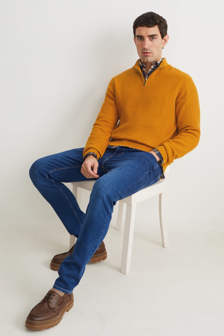 C&A And Regular Fit Button-down Collar Jumpers Oranje Blauw | WFH-104867