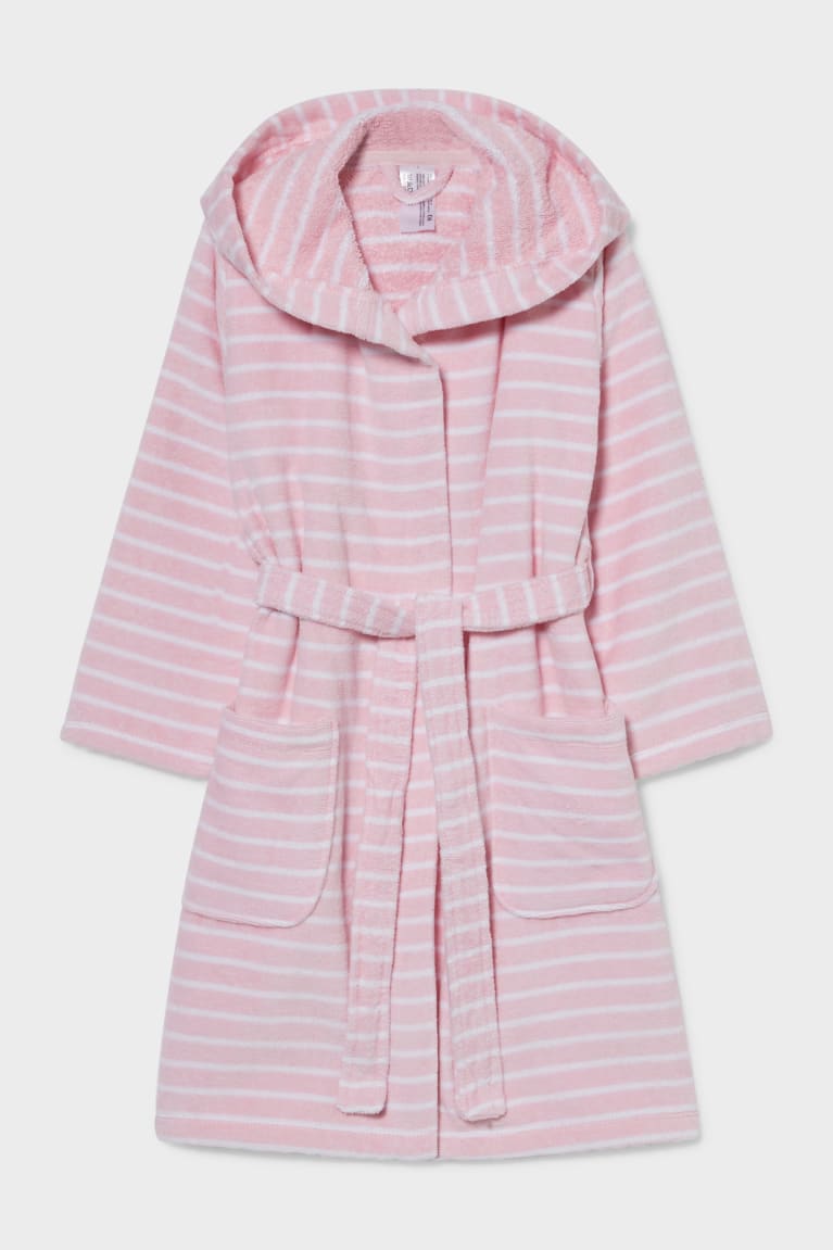 C&A Bathrobe With Hood Organic Katoenen Gestreept Ondergoed Roze | CIY-025374