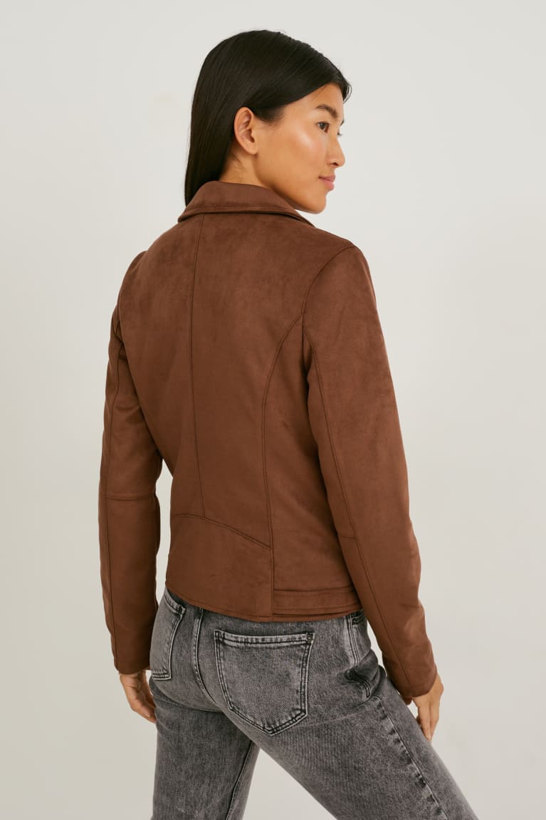 C&A Biker Faux Suede Jassen Bruin | NIF-972063