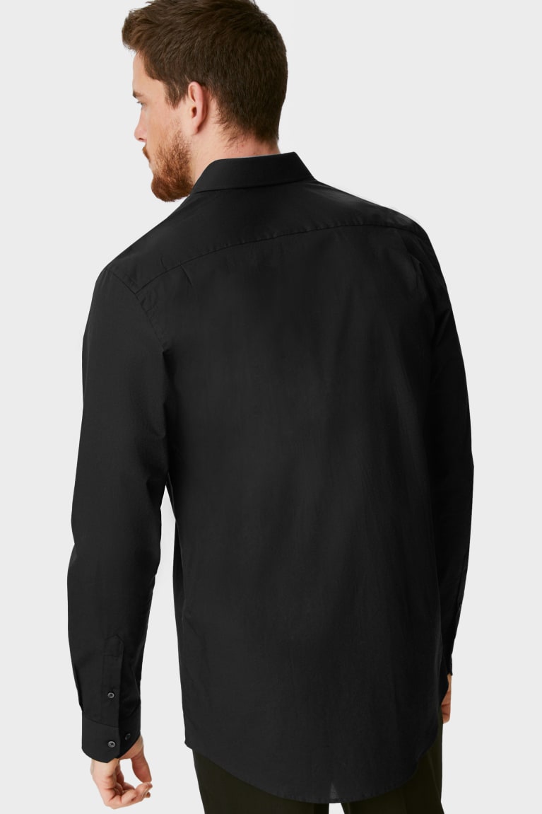 C&A Business Regular Fit Extra Long Sleeve s Easy-iron Overhemd Zwart | KJG-764153