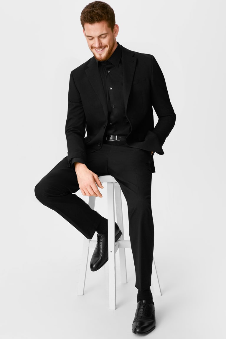 C&A Business Regular Fit Extra Long Sleeve s Easy-iron Overhemd Zwart | KJG-764153