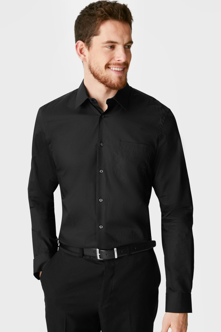 C&A Business Regular Fit Extra Long Sleeve s Easy-iron Overhemd Zwart | KJG-764153