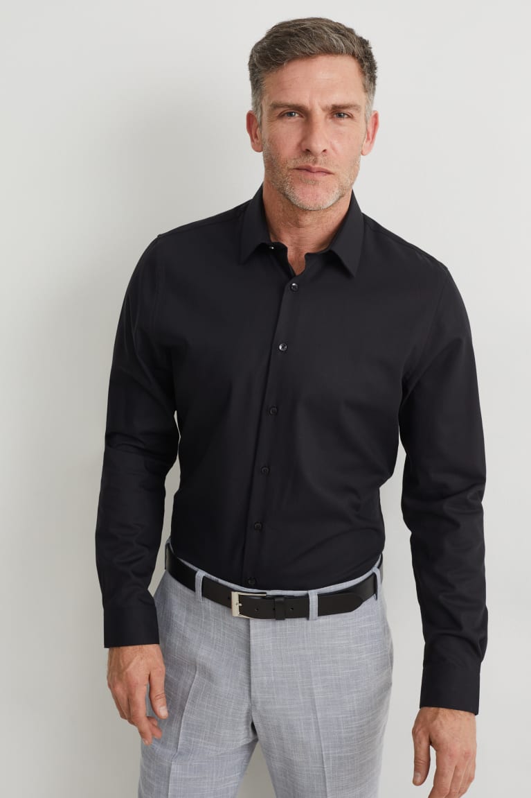 C&A Business Slim Fit Kent Collar Easy-iron Overhemd Zwart | GWL-329185