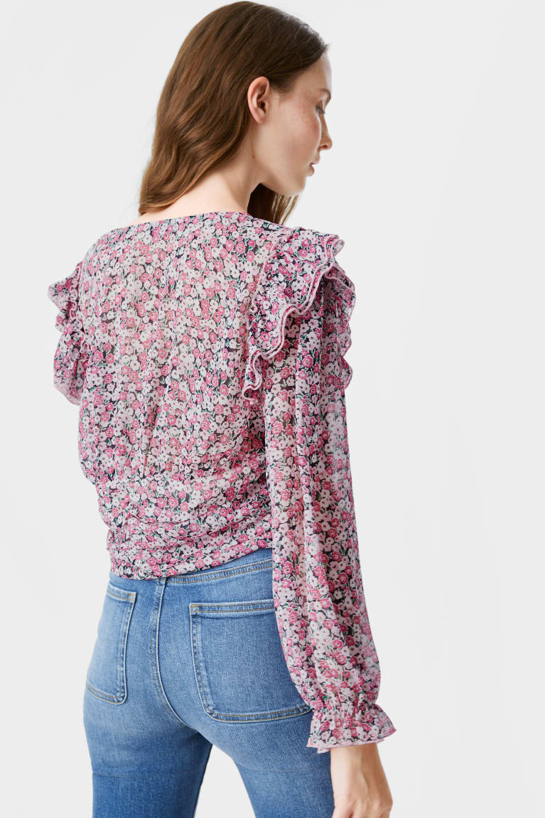 C&A Clockhouse Chiffon Floral Blouse Roze | HSD-169483