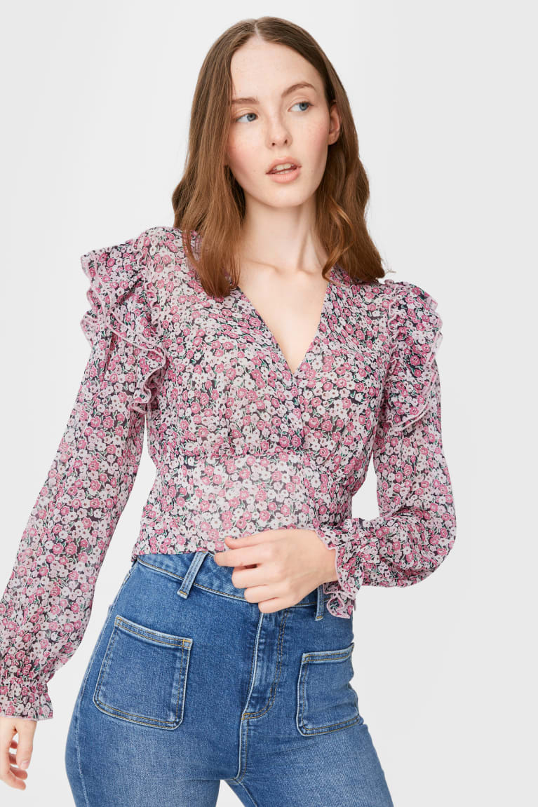 C&A Clockhouse Chiffon Floral Blouse Roze | HSD-169483