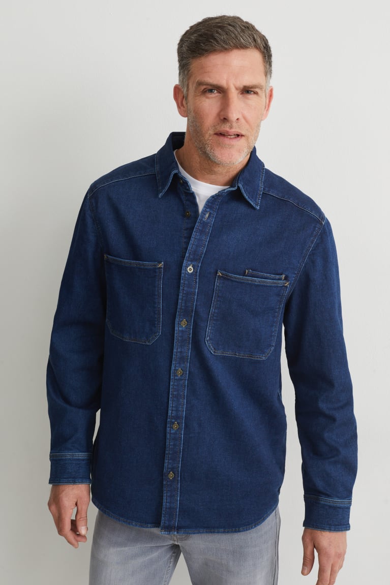 C&A Denim Regular Fit Kent Collar Overhemd Blauw Donkerblauw | UFB-970512