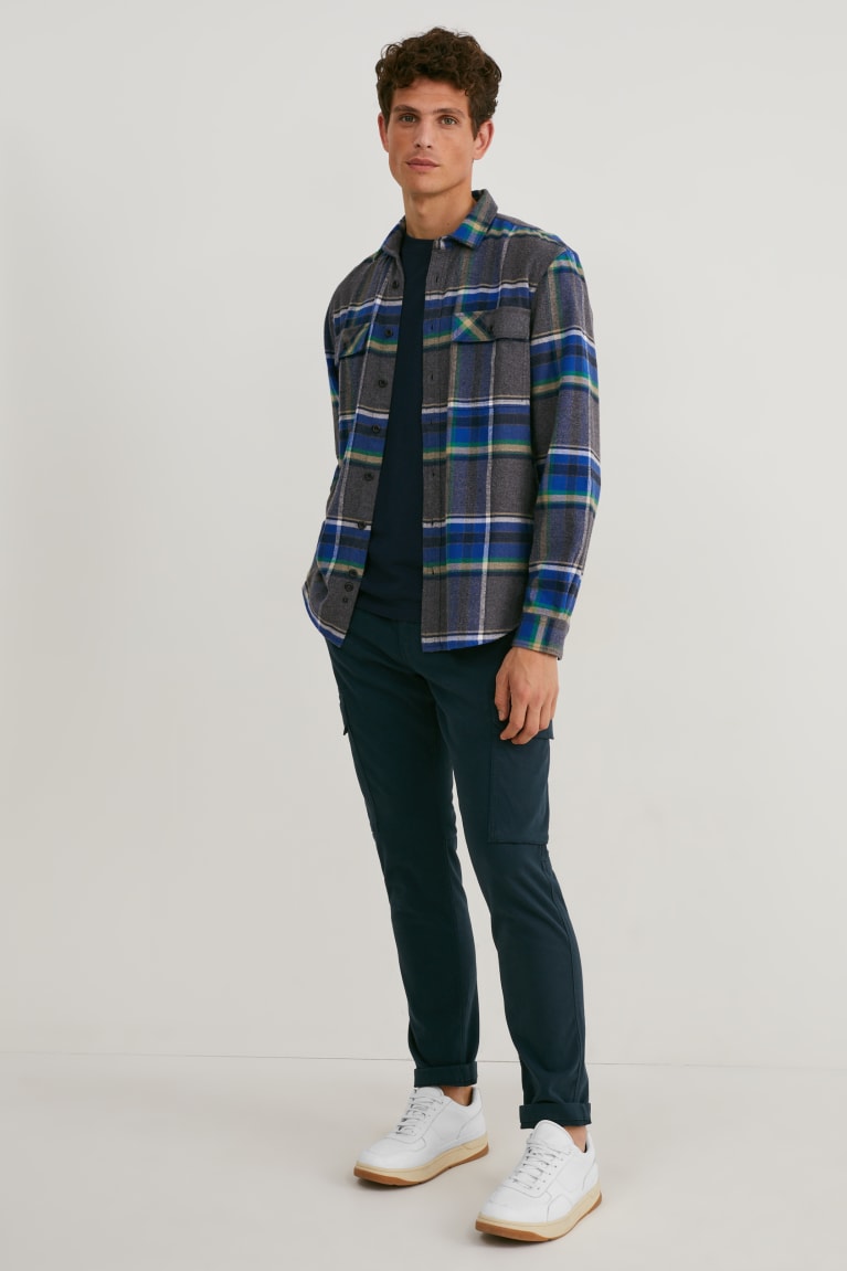 C&A Flannel Regular Fit Kent Collar Check Overhemd Grijs | FEL-391284