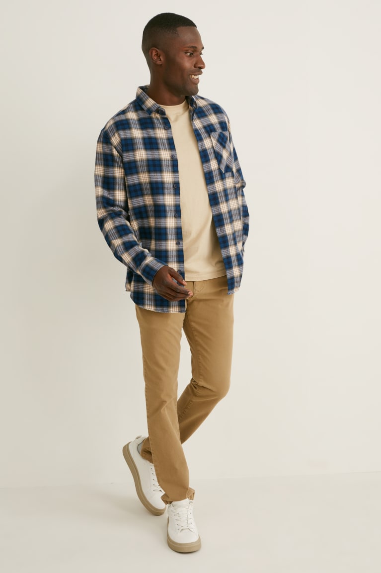 C&A Flannel Regular Fit Kent Collar Check Overhemd Blauw Beige | UXK-829603