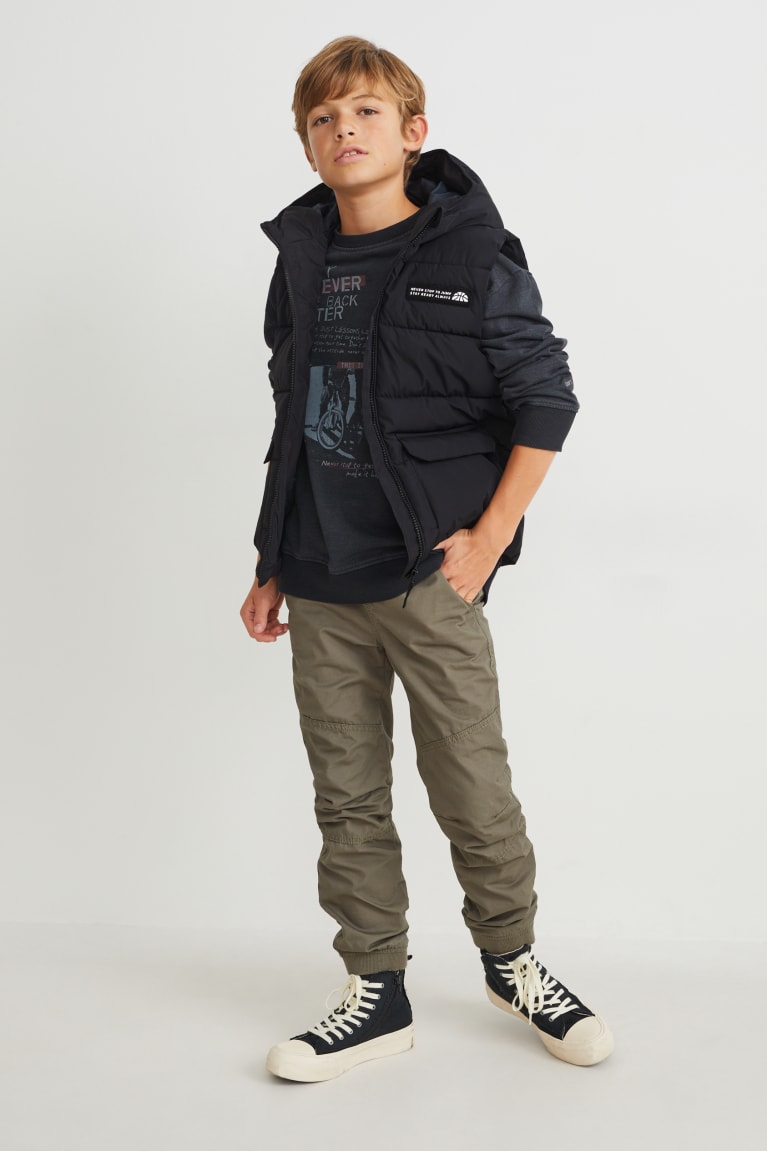 C&A Gewatteerd Gilet With Hood Recycled Jassen Zwart | SND-470215