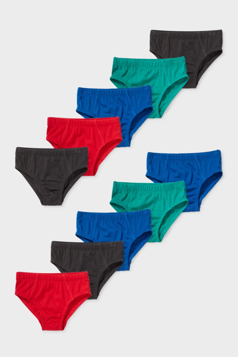 C&A Multipack Of 10 Briefs Organic Katoenen Ondergoed Rood Blauw | MDZ-892457